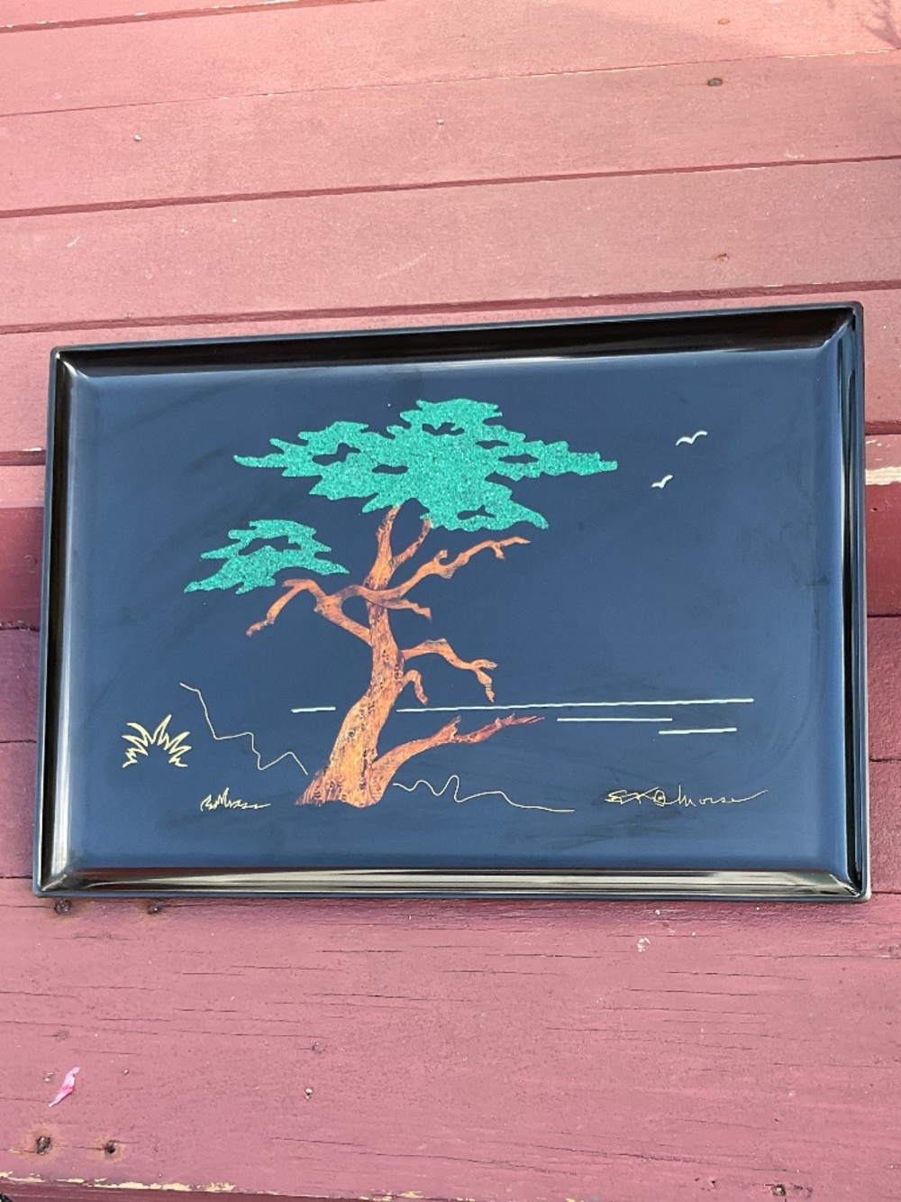 Couroc MCM Signature tray titled Monterey Cypress 1966